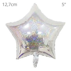 Balão Holográfico Estrela - Prateado 12.7cm 6 unid - REF. Q00626