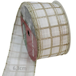 Fita Decorativa 6,3 cm x 9m Xadrez Creme Ref. 25-6134-4