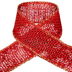 Fita de Juta Natural Metalizada Ouro Vermelha 50mm x 9,5m - Cód. 325