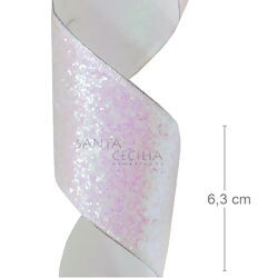 Fita Aramada de Natal 6,3cm x 9m - YJ9869 Branco c/ Glitter.