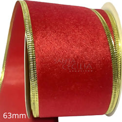Fita de Veludo Aramada Vermelho Vivo 6,3cm x 9m - Ref. 6089
