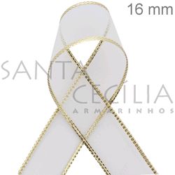 Fita Voal com Dourado 9181/16 Branco 02 - 10m