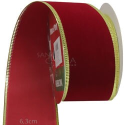 Fita de Veludo Aramada Vermelha/Dourada 6,3 x 9M Ref. 25-6134-2
