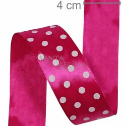 Fita de Cetim Pink Poá Branco 2801 - 4cm x 10m