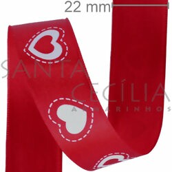 Fita de Cetim Vermelha Corações ECF 005S - 2,2cm x 10m