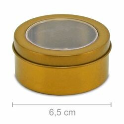 Caixa Metal Redonda com Visor A9 - Ouro