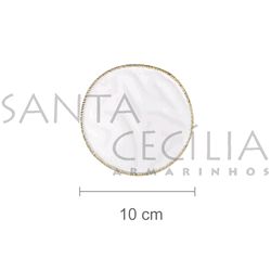Organza Redonda 10 cm - Branca com Borda Ouro - 25 unidades