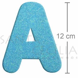 Letra em EVA Azul Bebê com Glitter - A