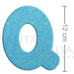 Letra em EVA Azul Bebê com Glitter - Q
