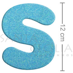 Letra em EVA Azul Bebê com Glitter - S