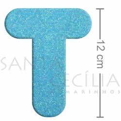 Letra em EVA Azul Bebê com Glitter - T