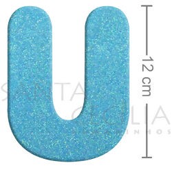 Letra em EVA Azul Bebê com Glitter - U