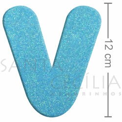 Letra em EVA Azul Bebê com Glitter - V