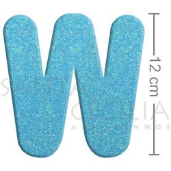 Letra em EVA Azul Bebê com Glitter - W