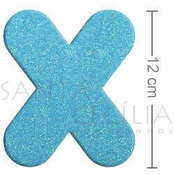 Letra em EVA Azul Bebê com Glitter - X