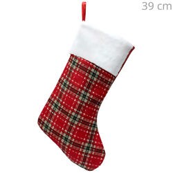 Bota de Natal 39cm - Ref. 22480 - Xadrez Vermelha