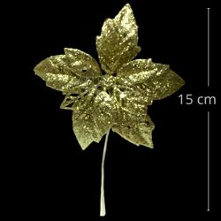 Poinsétia Decorativa com Glitter Dourado Ref. 6174