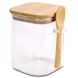 Pote Hermético de Vidro com Tampa e Colher de Bambu 10x12cm Ref. JCB-1