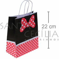 Sacola de Papel G 21x17x8cm - Decorada Laço Vermelho Poá