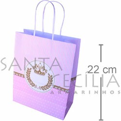 Sacola de Papel G 21x17x8cm - Decorada Coroa Rosa
