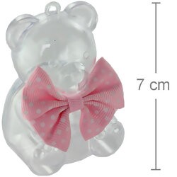 Urso de Acrílico Laço Rosa 6 unid. - Lembrancinha