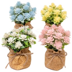 Arranjo de Flores Artificiais com Base de Isopor e Saquinho de Juta 12cm