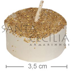 Vela Réchaud Branca com Glitter Ouro - 6 unidades