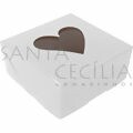 Caixa para Bem Casado c/ Visor Coração - 7x7x3 cm - 10 unid - Branca