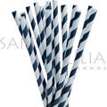 Canudo de Papel Listrado Azul Escuro - 20 un.