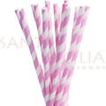 Canudo de Papel Listrado Rosa - 12 un.