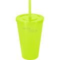 Copo Plástico Com Canudo e Tampa 550ml - Amarelo Neon
