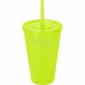 Copo Plástico Com Canudo e Tampa 550ml - Amarelo Neon