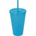 Copo Plástico Com Canudo e Tampa 550ml - Azul 
