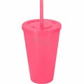 Copo Plástico Com Canudo e Tampa 550ml - Pink