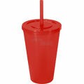 Copo Plástico Com Canudo e Tampa 550ml - Vermelho