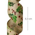 Fita Aramada de Natal 6,3cm x 9m - YJ9894 Folhas Fruto