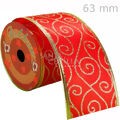 Fita Aramada de Natal 6,3cm x 2,7m  Arabesco Ouro Vermelha - Ref. NTS20303