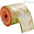 Fita Aramada de Natal 6,3cm x 2,7m Branca Folhas Fruto Ouro - Ref. NTS20303