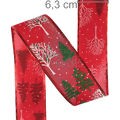 Fita Aramada Decorativa de Natal 6,3cm x 2,7m - NTS20011 Vermelha com Árvores