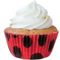 Forminha de Mini Cupcake Vermelha poá Preto - 45 unid.