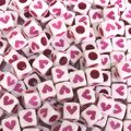 Miçanga Cubo 6mm - Coração Rosa 24grs.