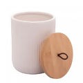 Pote de Cerâmica com Tampa de Bambu 10x10x15cm - Ref. COL2535 - Branco 