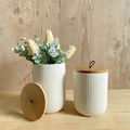 Pote de Cerâmica com Tampa de Bambu - Ref. COL2535 - Branco 