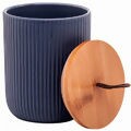 Pote de Cerâmica com Tampa de Bambu - Ref. COL2400 - Azul 
