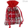 Saquinho de Tecido 14 x 19cm - 10 unidades - Xadrez Vermelho com Flocos de Neve C12-4