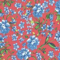 TNT Estampado - Chitão Vermelho Flor Azul 7046